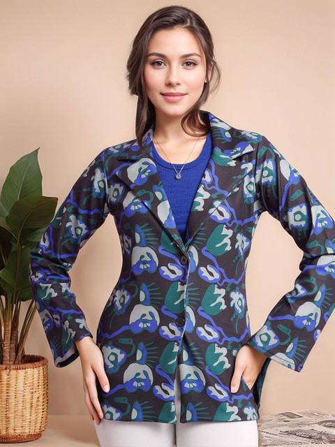 Mast & Harbour Printed Cotton Single Breasted Blazer