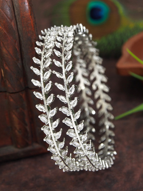 SGA FASHION Set Of 2 Rhodium-Plated AD Studded Bangles