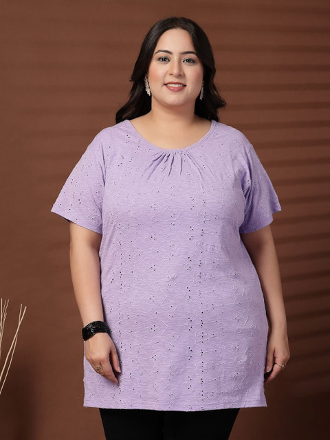 plusS Women Schiffli Pure Cotton T-shirt