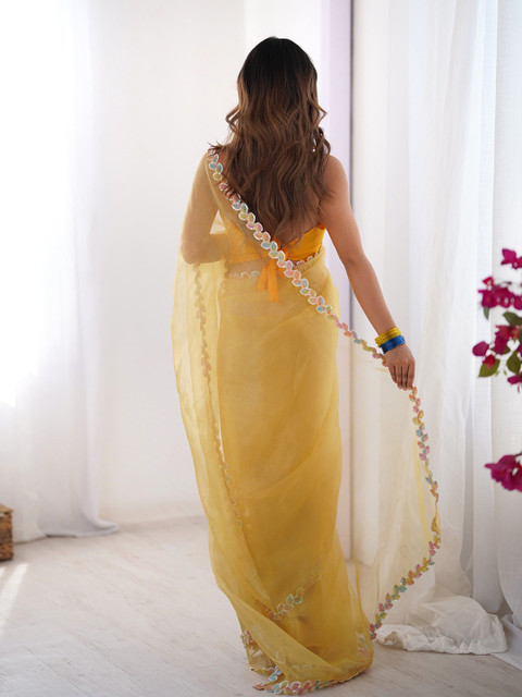 Mitera Embellished Sequinned Organza Saree - Image 3
