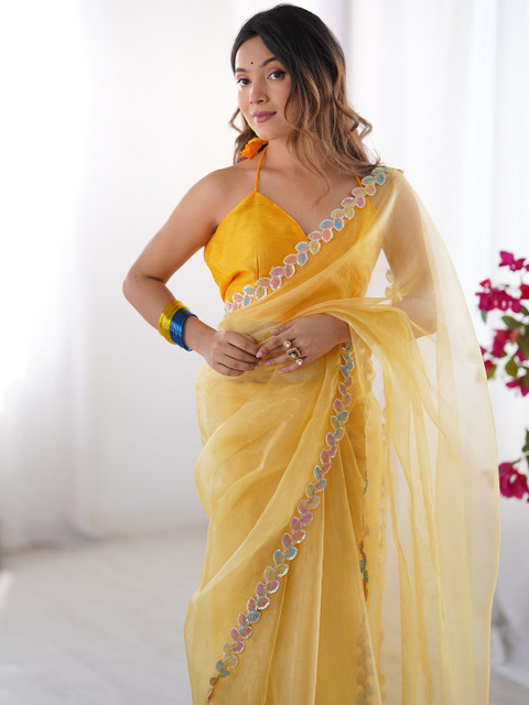 Mitera Embellished Sequinned Organza Saree - Image 7