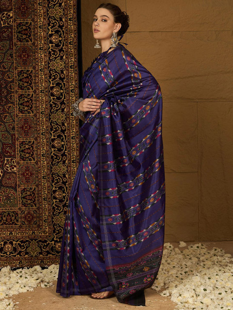 KALINI Silk Cotton Designer Ikat Saree - Image 2