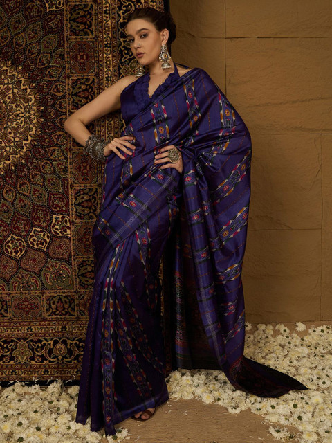 KALINI Silk Cotton Designer Ikat Saree - Image 4