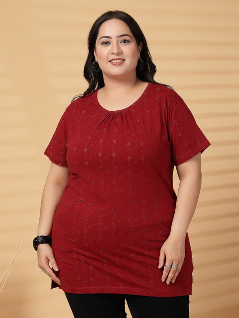 plusS Women Schiffli Pure Cotton T-shirt