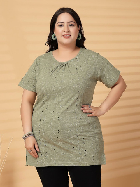 plusS Women Schiffli Pure Cotton T-shirt