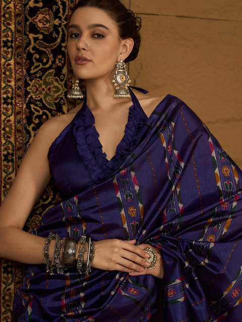 KALINI Silk Cotton Designer Ikat Saree - Image 5