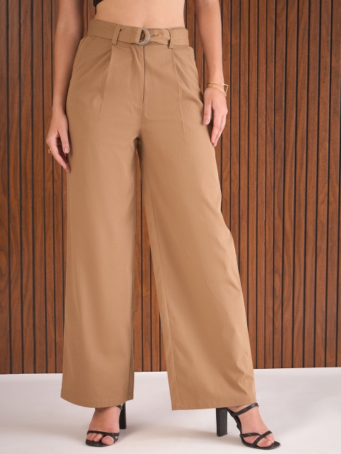 SASSAFRAS Women Straight Fit High-Rise Pleated Trousers