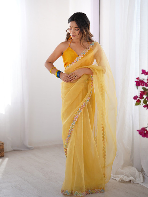 Mitera Embellished Sequinned Organza Saree - Image 4