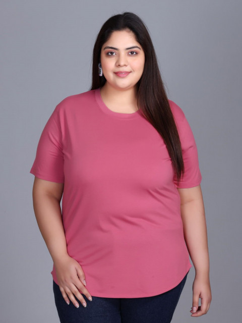 IN Love Women Plus Size Solid Round Neck Cotton T-shirt