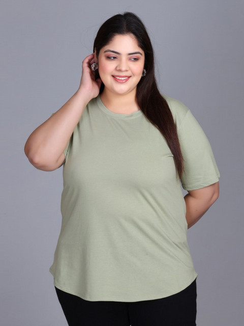 IN Love Women Plus Size Solid Round Neck Cotton T-shirt