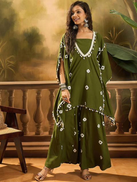 Sangria Bandhej Printed Kaftan Tube Top With Sharara