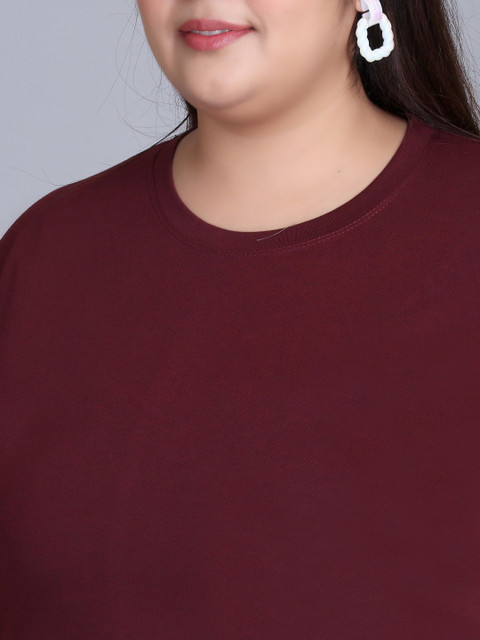 IN Love Women Plus Size Solid Round Neck Cotton T-shirt - Image 2