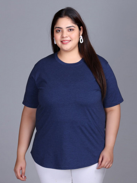 IN Love Women Plus Size Solid Round Neck Cotton T-shirt