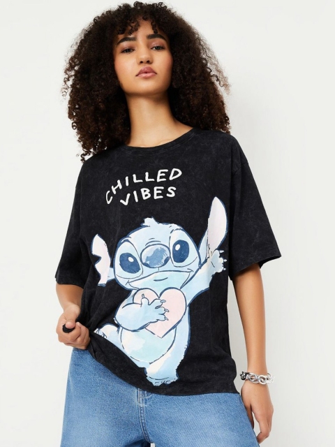 max Women Graphic Printed Round Neck Cotton Oversized T-shirt