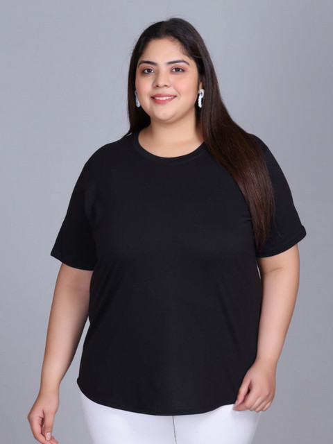 IN Love Women Plus Size Solid Round Neck Cotton T-shirt