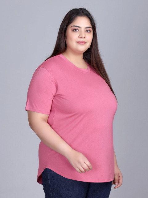 IN Love Women Plus Size Solid Round Neck Cotton T-shirt - Image 4
