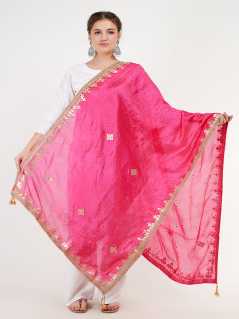 Karthav Fashion Floral Embroidered Thread Work Art Silk Dupatta