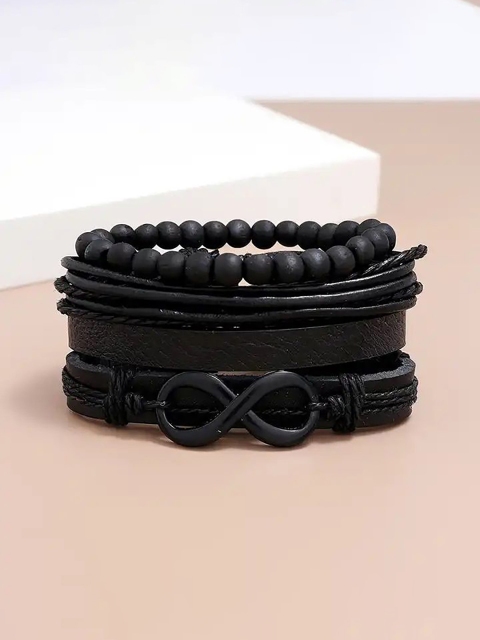 The Roadster Men Set Of 4 Artificial Beaded Multistrand Leather Bracelet