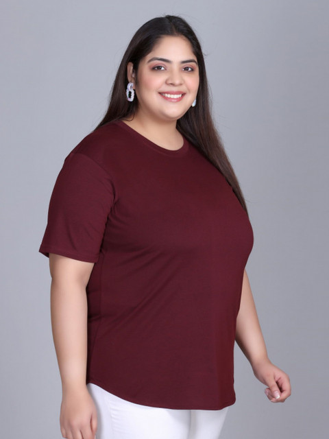 IN Love Women Plus Size Solid Round Neck Cotton T-shirt - Image 4