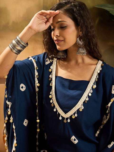 Sangria Bandhej Printed Kaftan Tube Top & Sharara Set