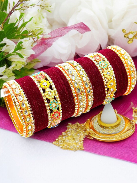 BeautyTrends Set Of 42 Gold-Plated Kundan-Studded Bangles