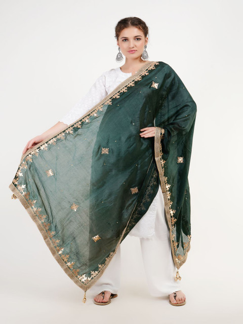 Karthav Fashion Floral Embroidered Beads & Stones Art Silk Dupatta