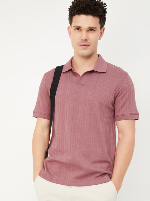 max Men Self Design Polo Collar Cotton T-shirt