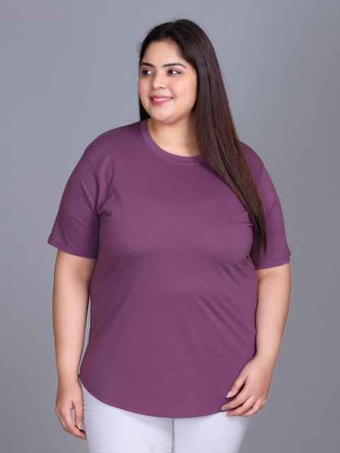 IN Love Women Plus Size Solid Round Neck Cotton T-shirt