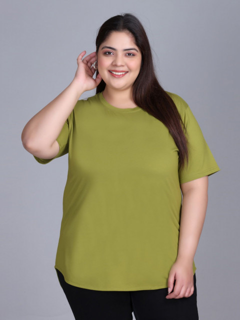IN Love Women Plus Size Solid Round Neck Cotton T-shirt
