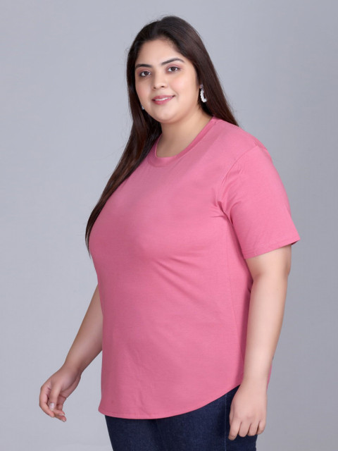 IN Love Women Plus Size Solid Round Neck Cotton T-shirt - Image 3