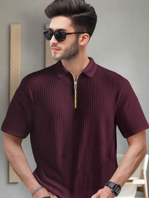 Moda Rapido Men Self Design Polo Collar T-shirt