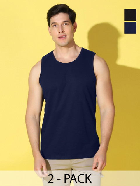 WOOSTRO Men Pack of 2 Solid Round Neck Cotton Slim Fit Sports T-shirts
