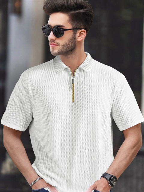 Moda Rapido Men Self Design Polo Collar T-shirt