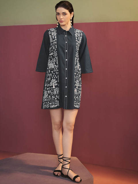 Anouk Women Ethnic Motifs Printed Shirt Mini Dress