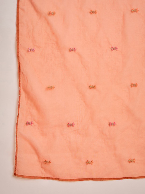 Sangria Floral Yoke Design V-Neck Sequinned Chinon A-Line Kurta With Trousers & Dupatta - Image 3