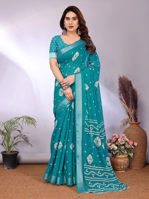Moda Rapido Bandhani Printed Silver Jari Border Saree