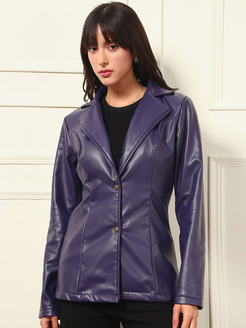 BAESD Slim Fit Single-Breasted Notched Lapel Leather Blazer