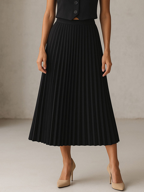 SASSAFRAS worklyf Women A-Line Pleated Midi Skirt