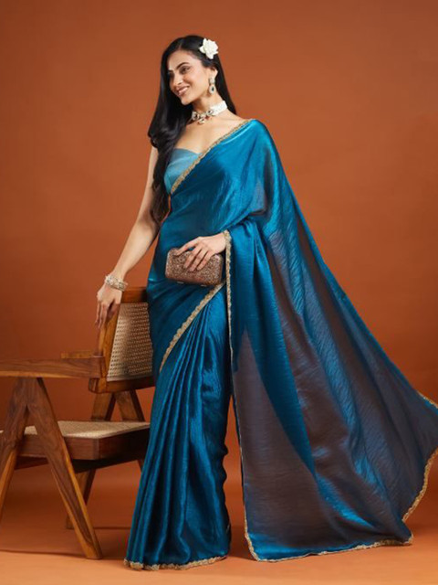 LOROFY Embellished Beads and Stones Mysore Silk Saree with Blouse Piece