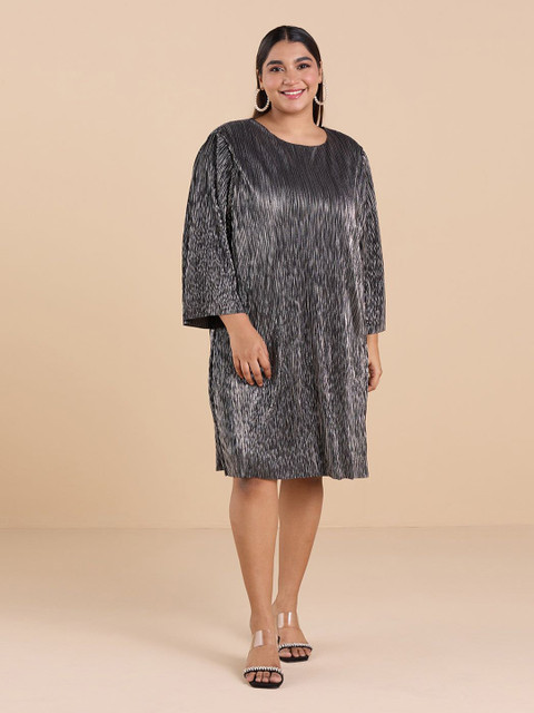 Big Hello - The Plus LifeWomen Plus Size Self Design Flared Sleeve A-Line Dress