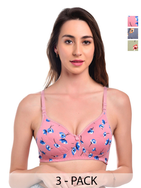 FANMADE Women Pack Of 3 Medium Coverage Lightly Padded Cotton T-Shirt Bra