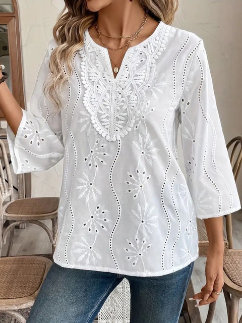 StyleCast x Revolte Women Ethnic Motif Embroidered V-Neck Top