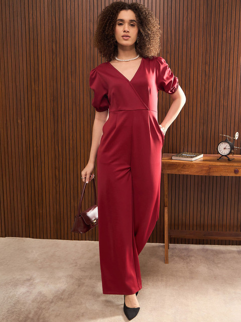 SASSAFRAS worklyf Women V-Neck Basic Jumpsuit