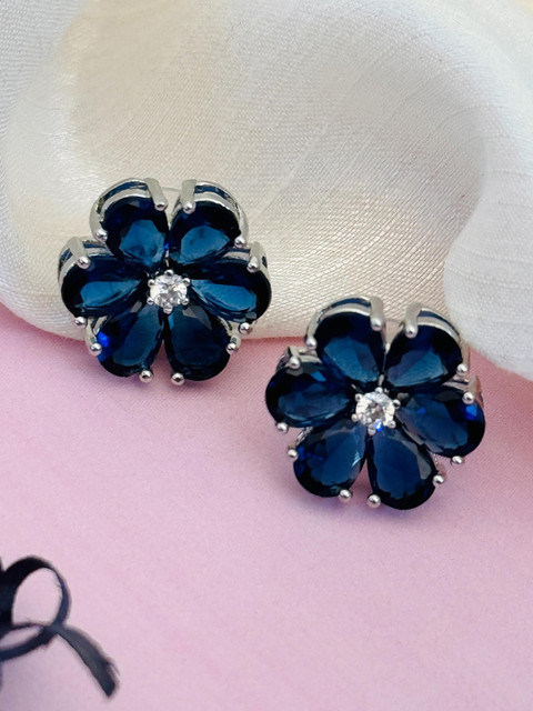Anouk Silver-Plated Artificial Stones Studded Floral Shaped Studs