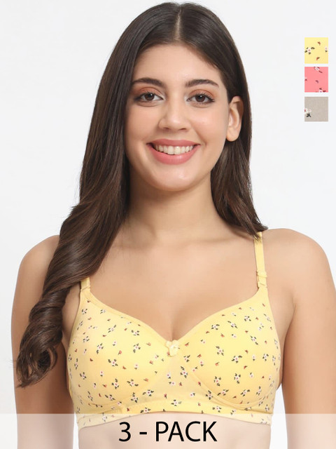 FANMADE Pack of 3 Floral Full Coverage Lightly Padded Push-Up Bra