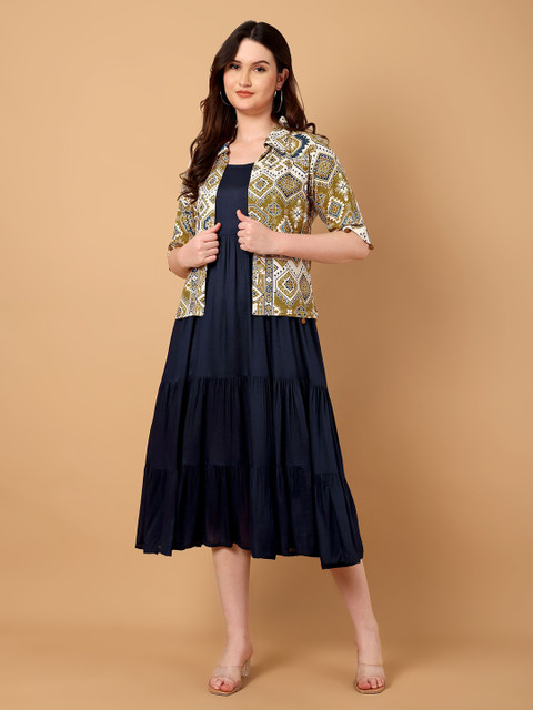 Azira Women Print Fit & Flare Midi Dress