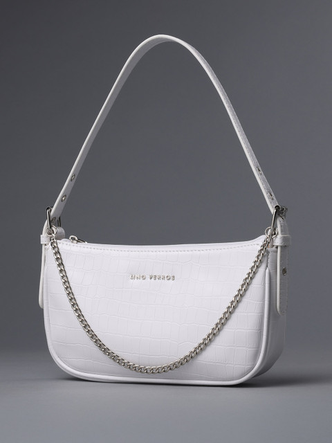 Lino Perros White Croc Textured Baguette Bag
