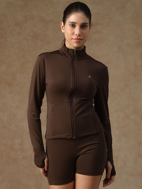 ATHLISIS Women Stand Collar Solid Sporty Jacket