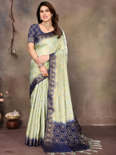 Moda Rapido Green Embellished Silk Blend Banarasi Sarees
