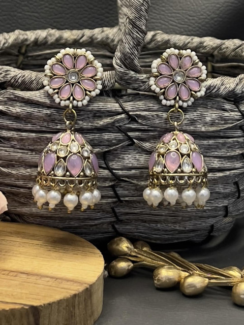 Fashion Theme Women Purple Floral Gold-Plated Jhumkas Earrings